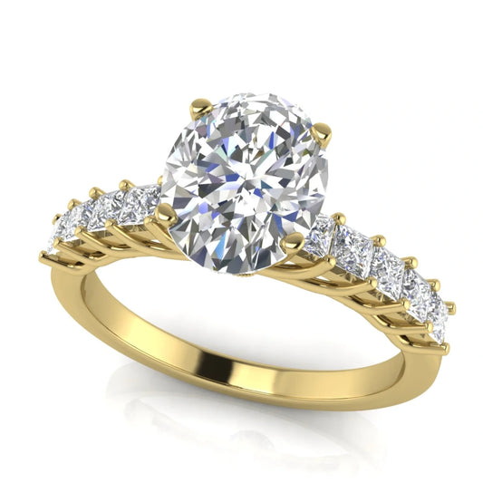 Princess Paved Oval Cut Lab Diamond Engagement Ring