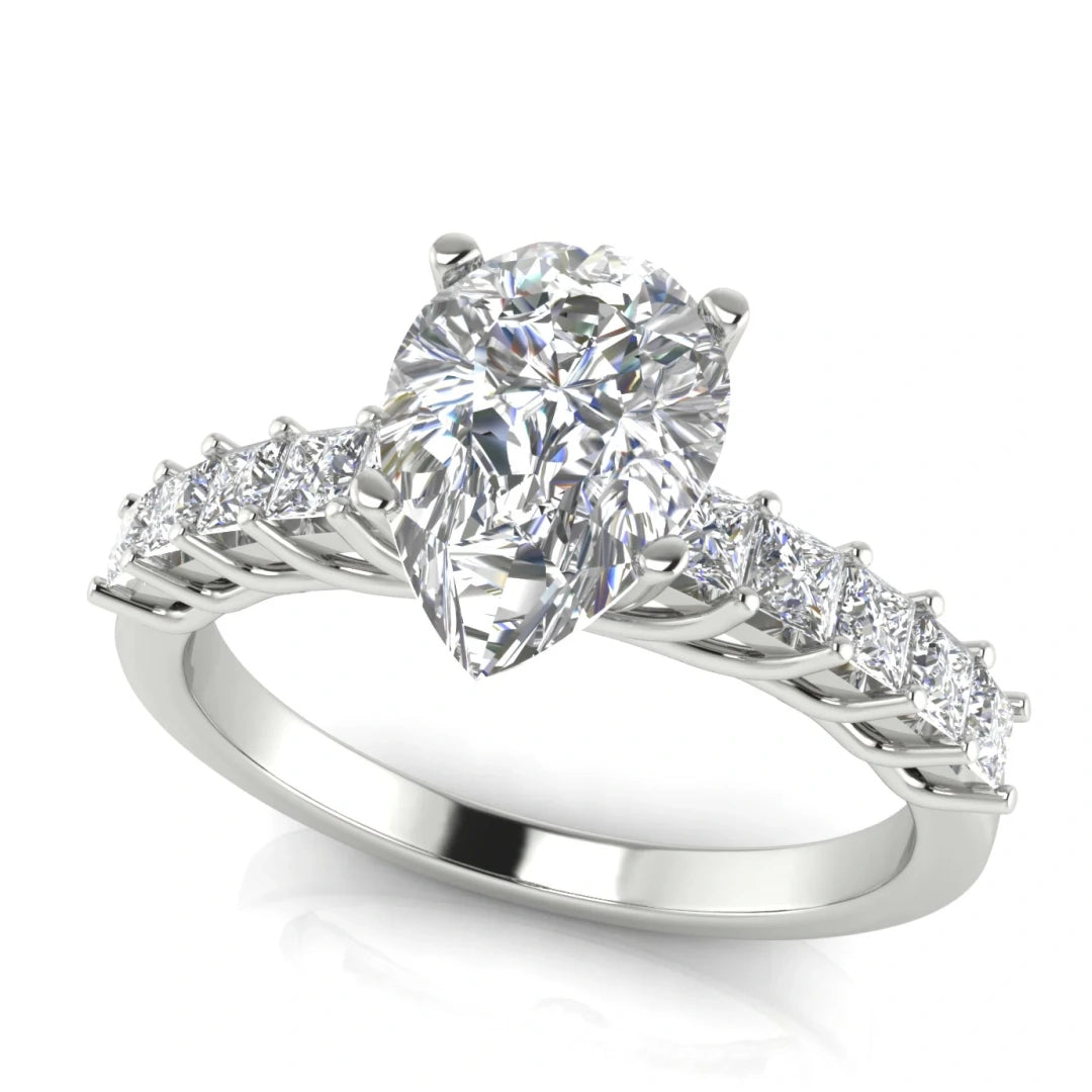Princess Paved Pear Shaped Lab Diamond Engagement Ring