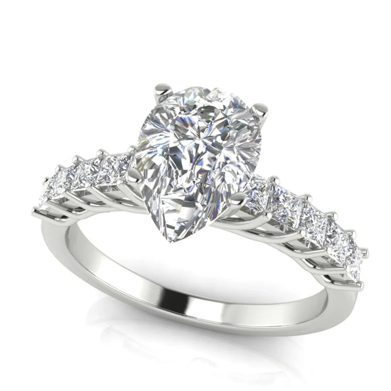 Princess Paved Pear Shaped Lab Diamond Engagement Ring