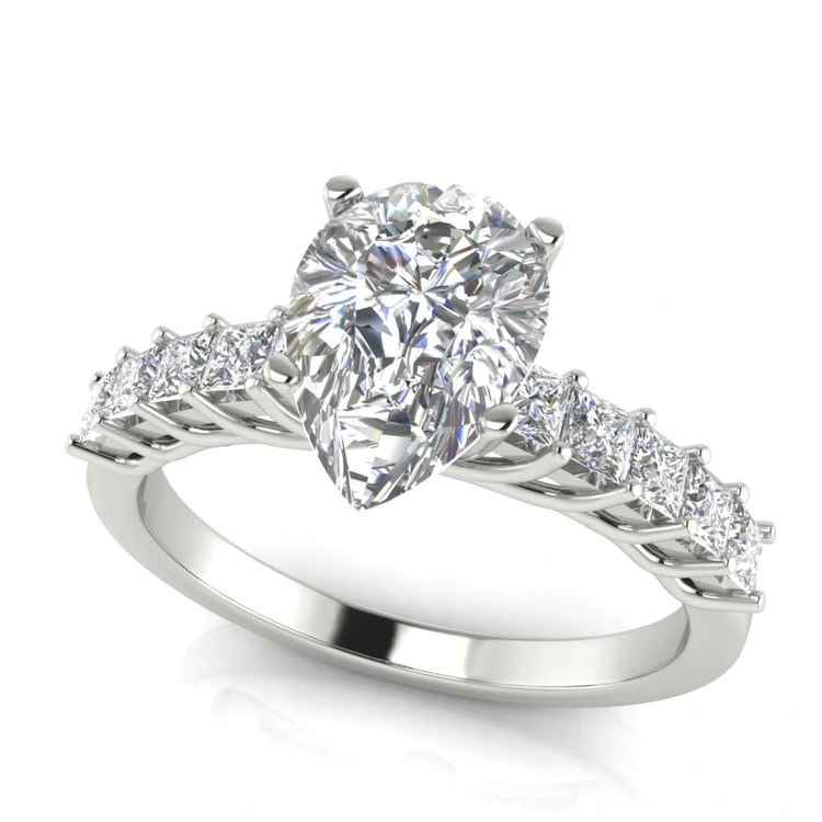 Princess Paved Pear Shaped Lab Diamond Engagement Ring