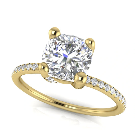 Prong Pave Cushion Cut Lab Diamond Engagement Ring