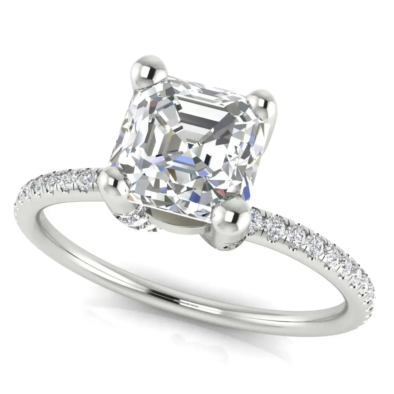 Prong Pave Emerald Cut Lab Diamond Engagement Ring