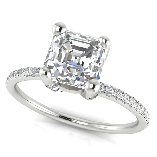 Prong Pave Emerald Cut Lab Diamond Engagement Ring