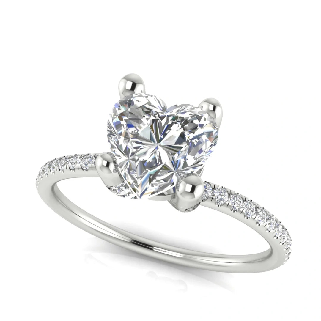 Prong Pave Heart Shaped Lab Diamond Engagement Ring