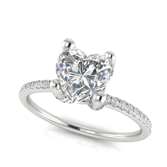 Prong Pave Heart Shaped Lab Diamond Engagement Ring