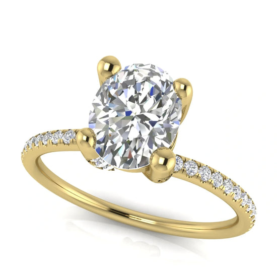 Prong Pave Oval Cut Lab Diamond Engagement Ring