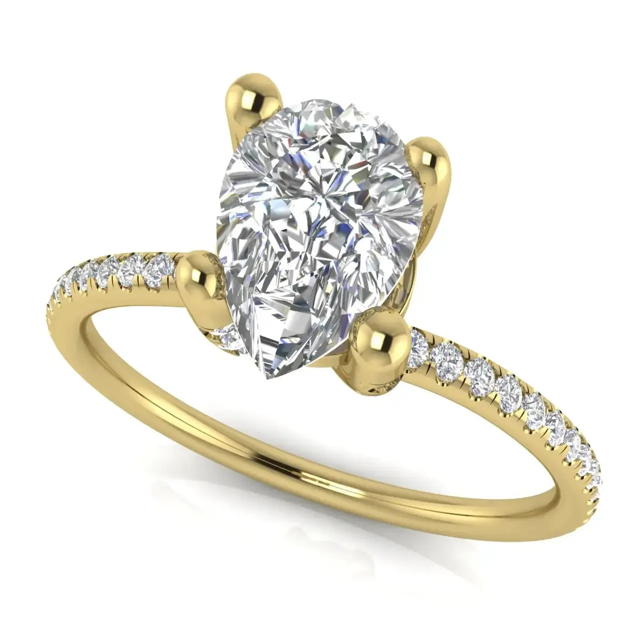 Prong Pave Pear Shaped Lab Diamond Engagement Ring