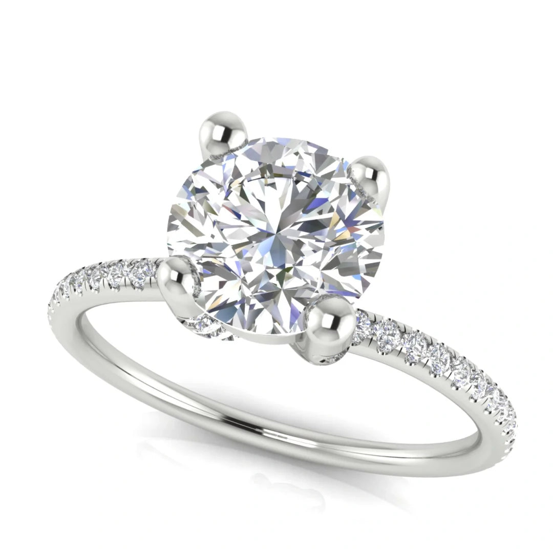 Prong pave Round Cut Lab Diamond Engagement Ring
