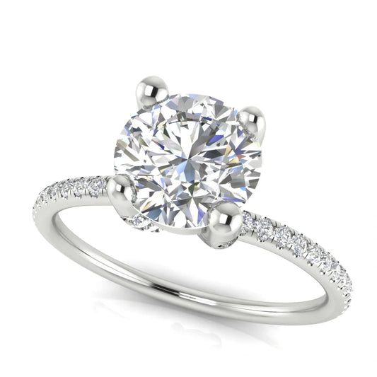 Prong pave Round Cut Lab Diamond Engagement Ring
