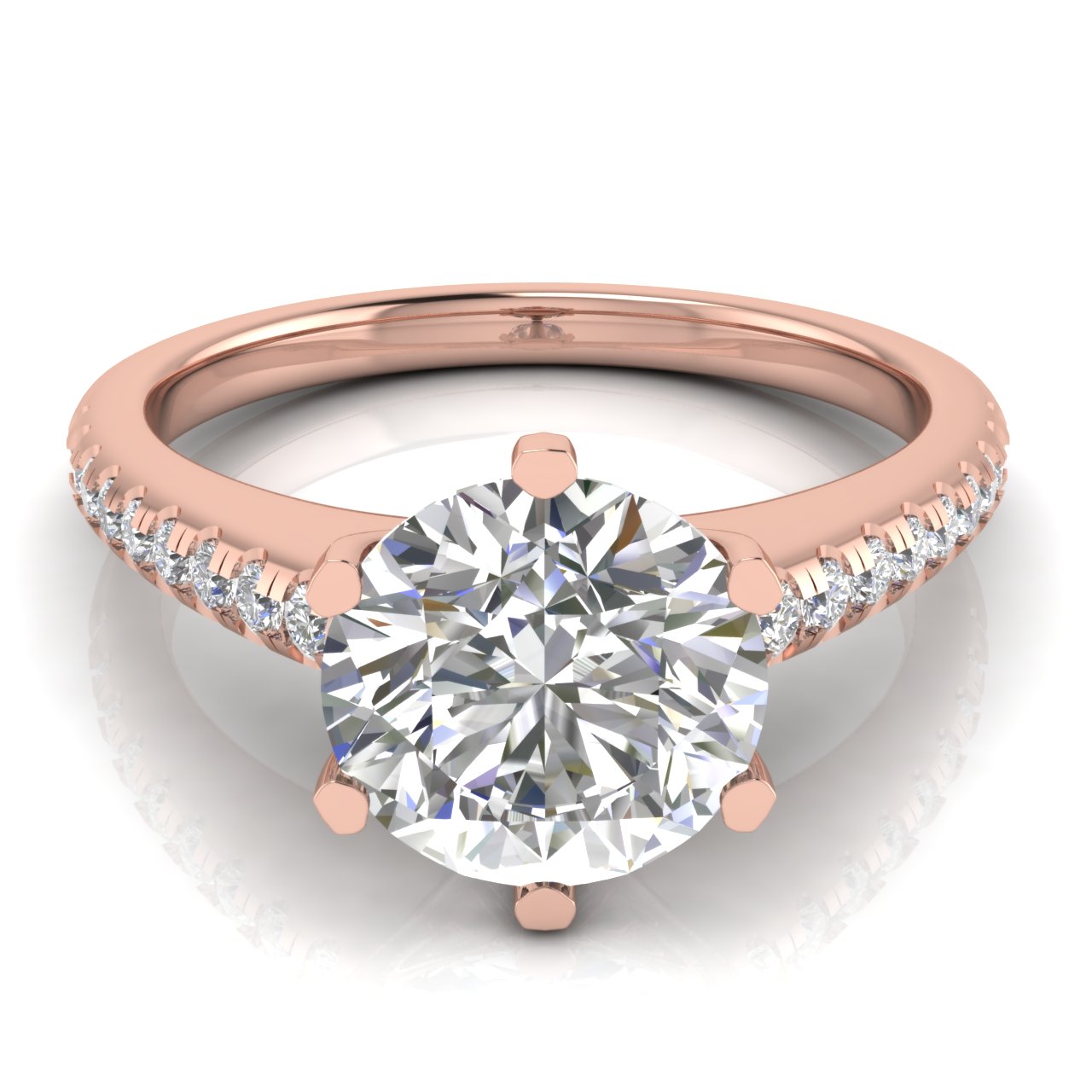 French Pave Round Cut Lab Diamond Engagement Ring