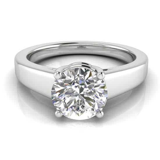 Wide Band Cathedral Round Cut Moissanite Engagement Ring