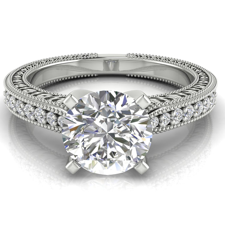 Tapered Vintage Inspired Round Cut  Engagement Ring | Moissanite | Lab Grown Diamond