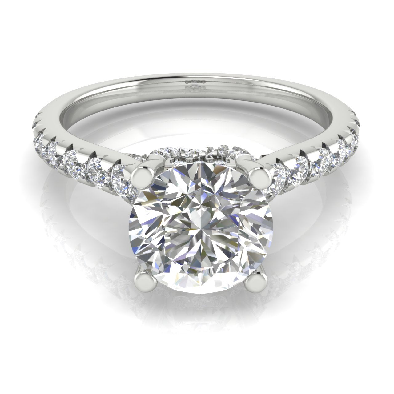 Bridge pave Round Cut Lab Diamond Engagement Ring