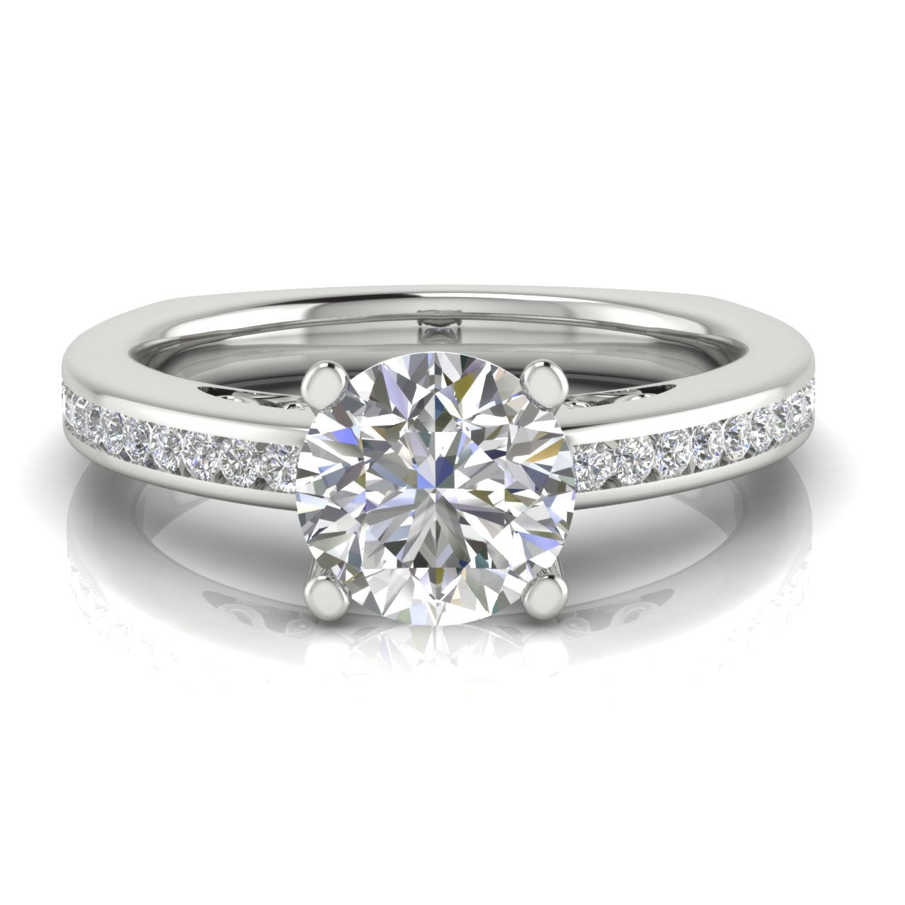 Euro Channel Set Round Cut Lab Diamond Engagement Ring