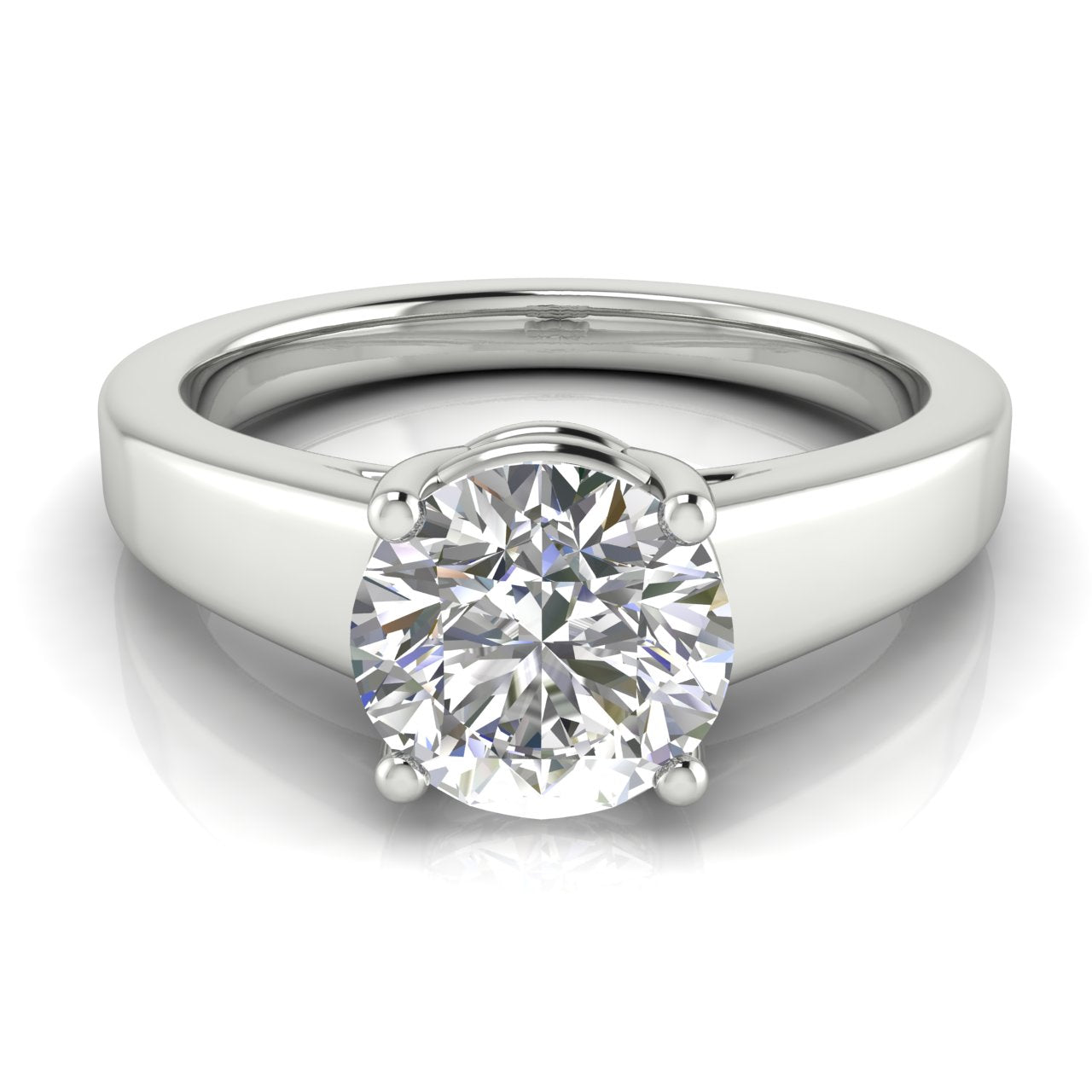 Wide Band Cathedral Round Cut Lab Diamond Engagement Ring