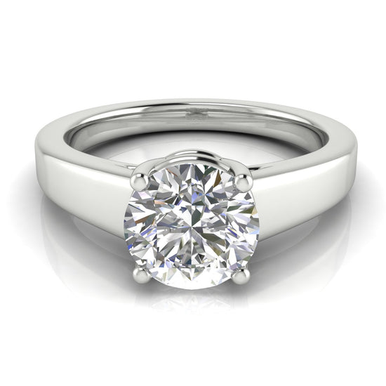 Wide Band Cathedral Round Cut Lab Diamond Engagement Ring