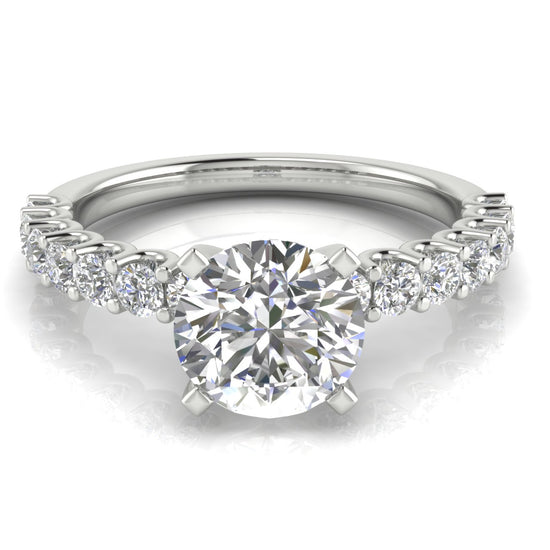 U Prong Pave Round Cut Lab Diamond Engagement Ring