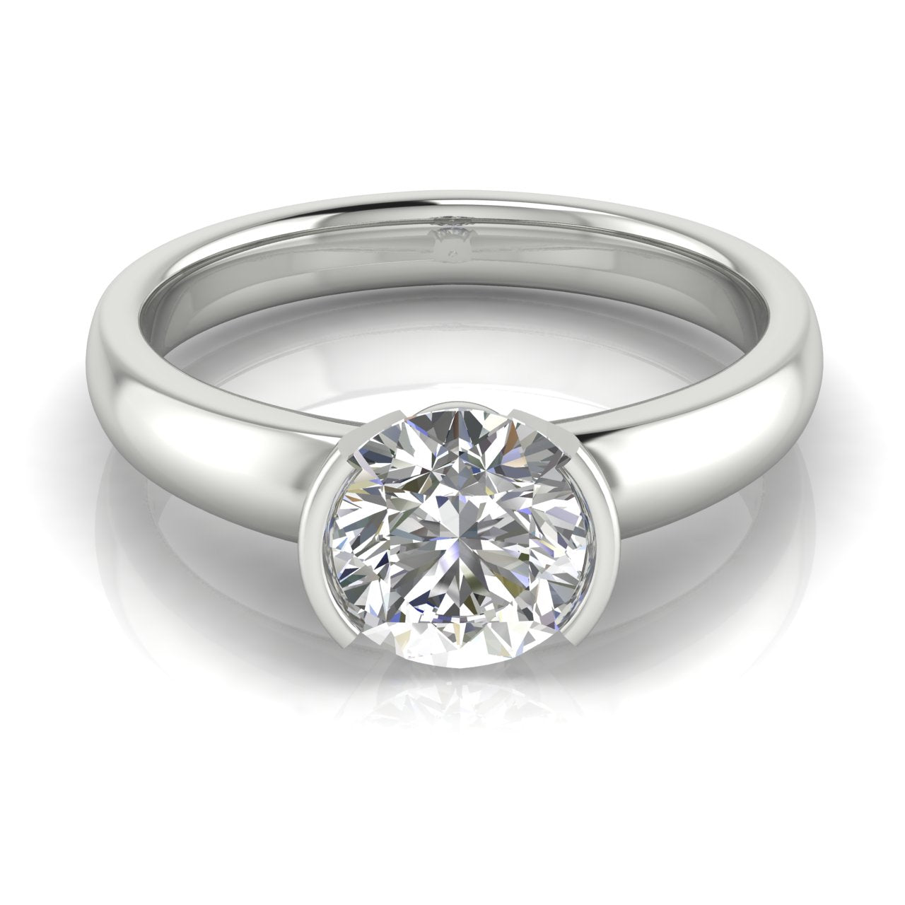 Half Bezel Floating Round Cut Moissanite Engagement Ring