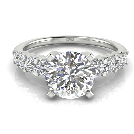 Graduated Pave Round Cut Lab Diamond Engagement Ring