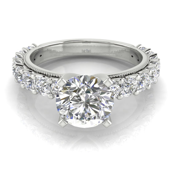 Round Pave Milgrain Round Cut Lab Diamond Engagement Ring