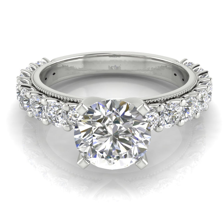 Round Pave Milgrain Round Cut  Engagement Ring | Moissanite | Lab Grown Diamond