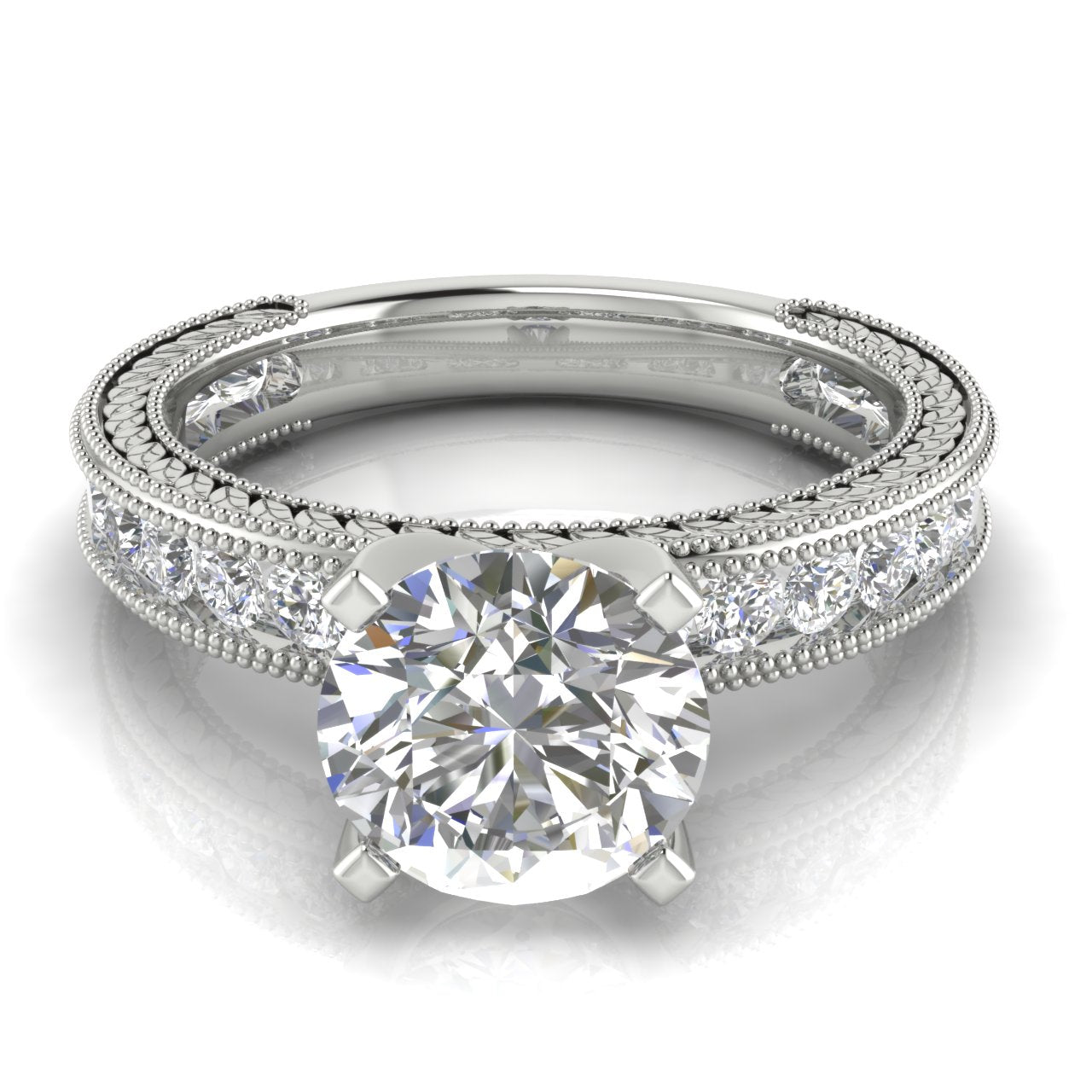 Nature Milgrain Round Cut Moissanite Engagement Ring