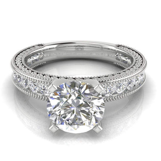 Nature Milgrain Round Cut Lab Diamond Engagement Ring