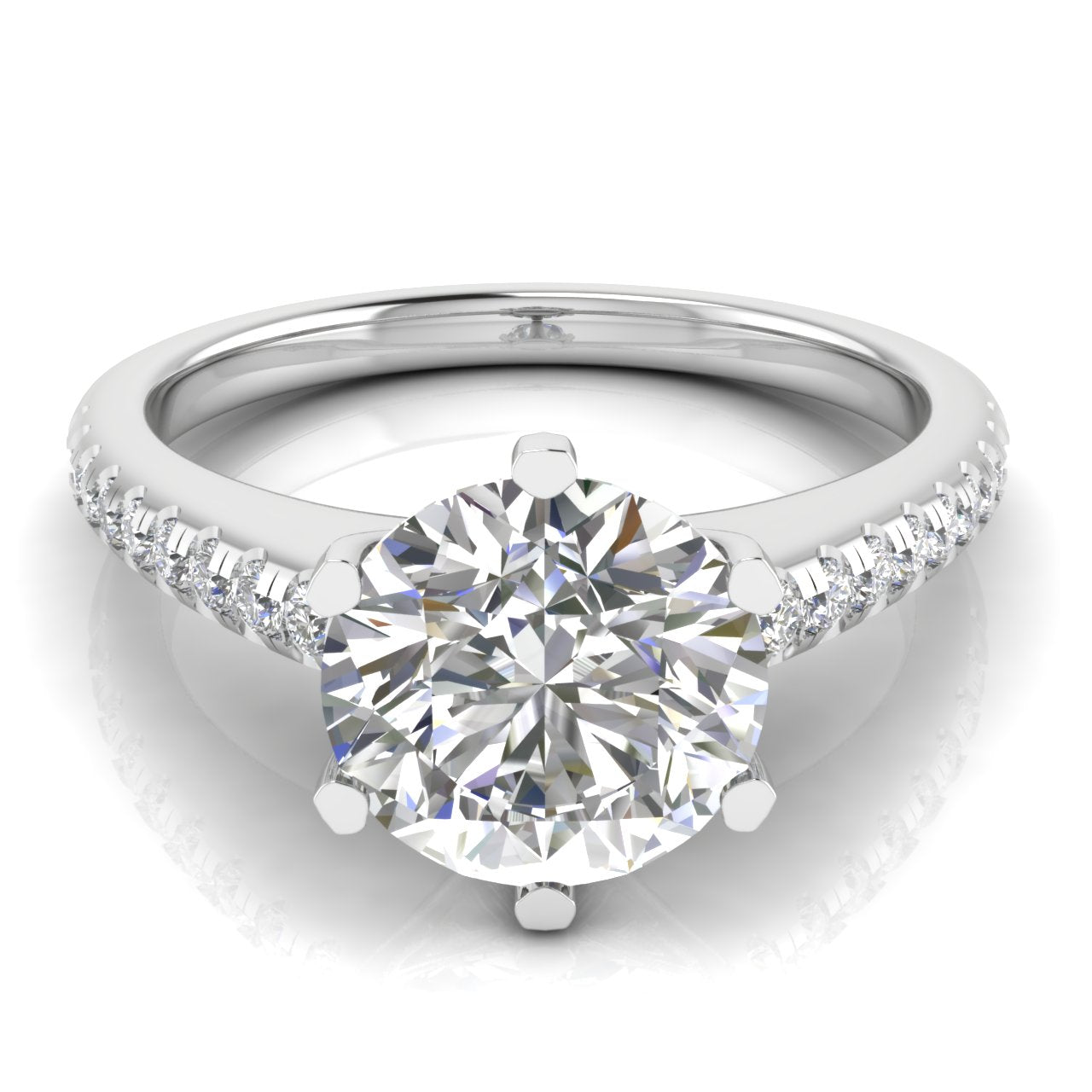 French Pave Round Cut Moissanite Engagement Ring