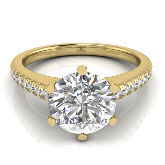 French Pave Round Cut Moissanite Engagement Ring