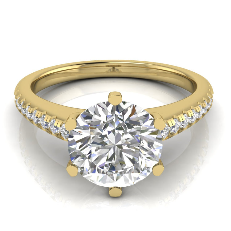 French Pave Round Cut Lab Diamond Engagement Ring