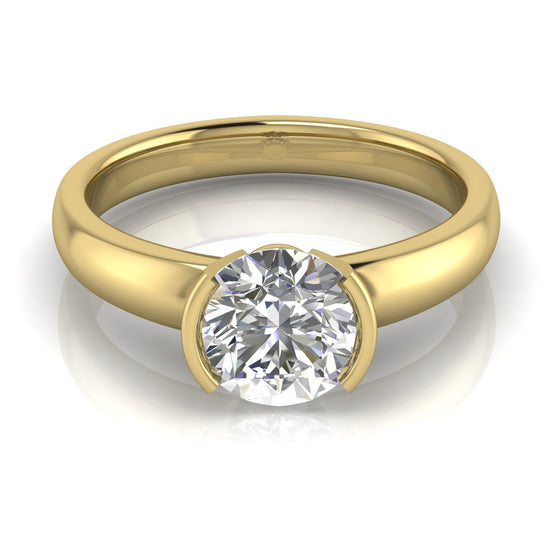 Half Bezel Floating Round Cut Lab Diamond Engagement Ring