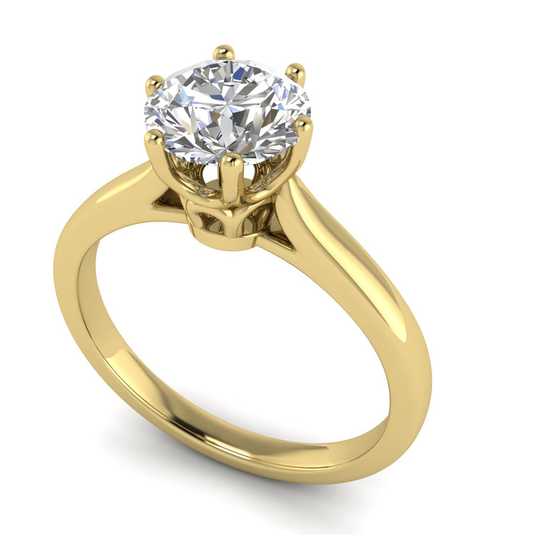 Crown Round Cut Lab Diamond Engagement Ring