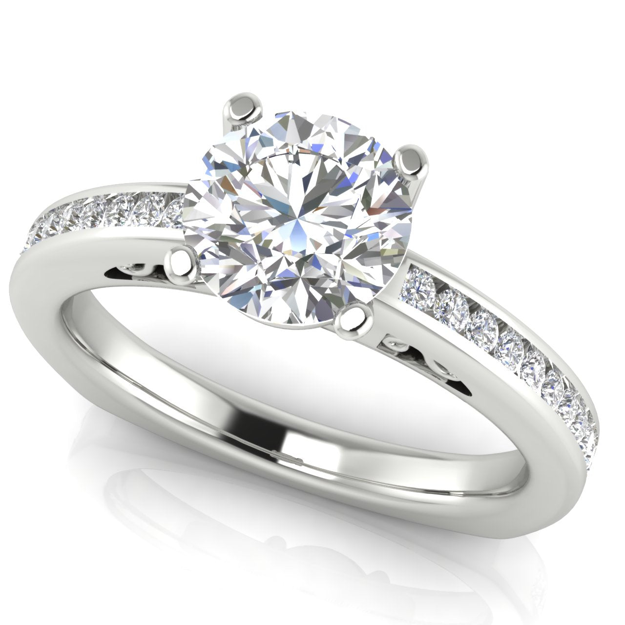 Euro Channel Set Round Cut Moissanite Engagement Ring