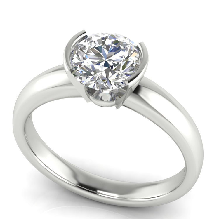 Half Bezel Floating Round Cut Lab Diamond Engagement Ring