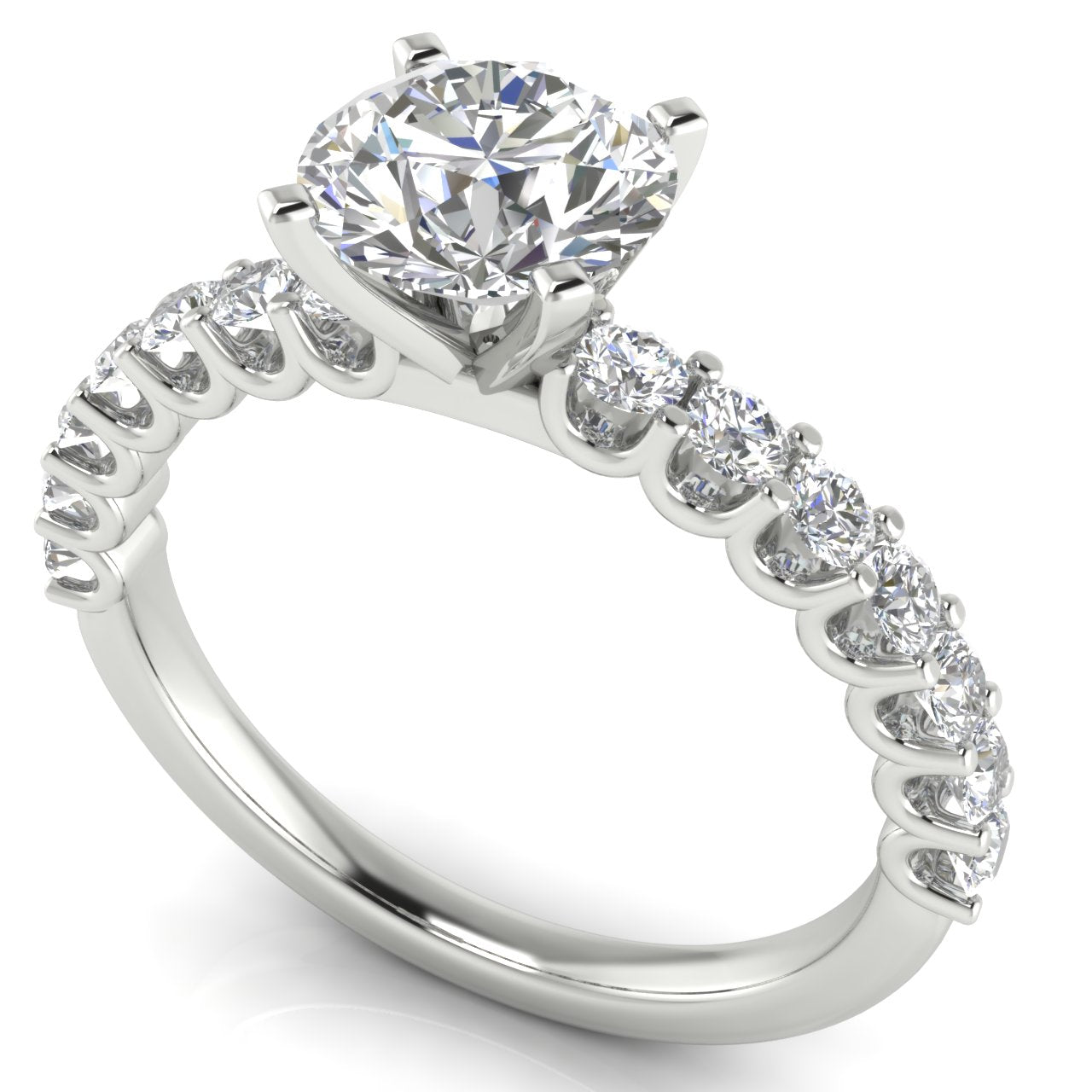 U Prong Pave Round Cut Lab Diamond Engagement Ring