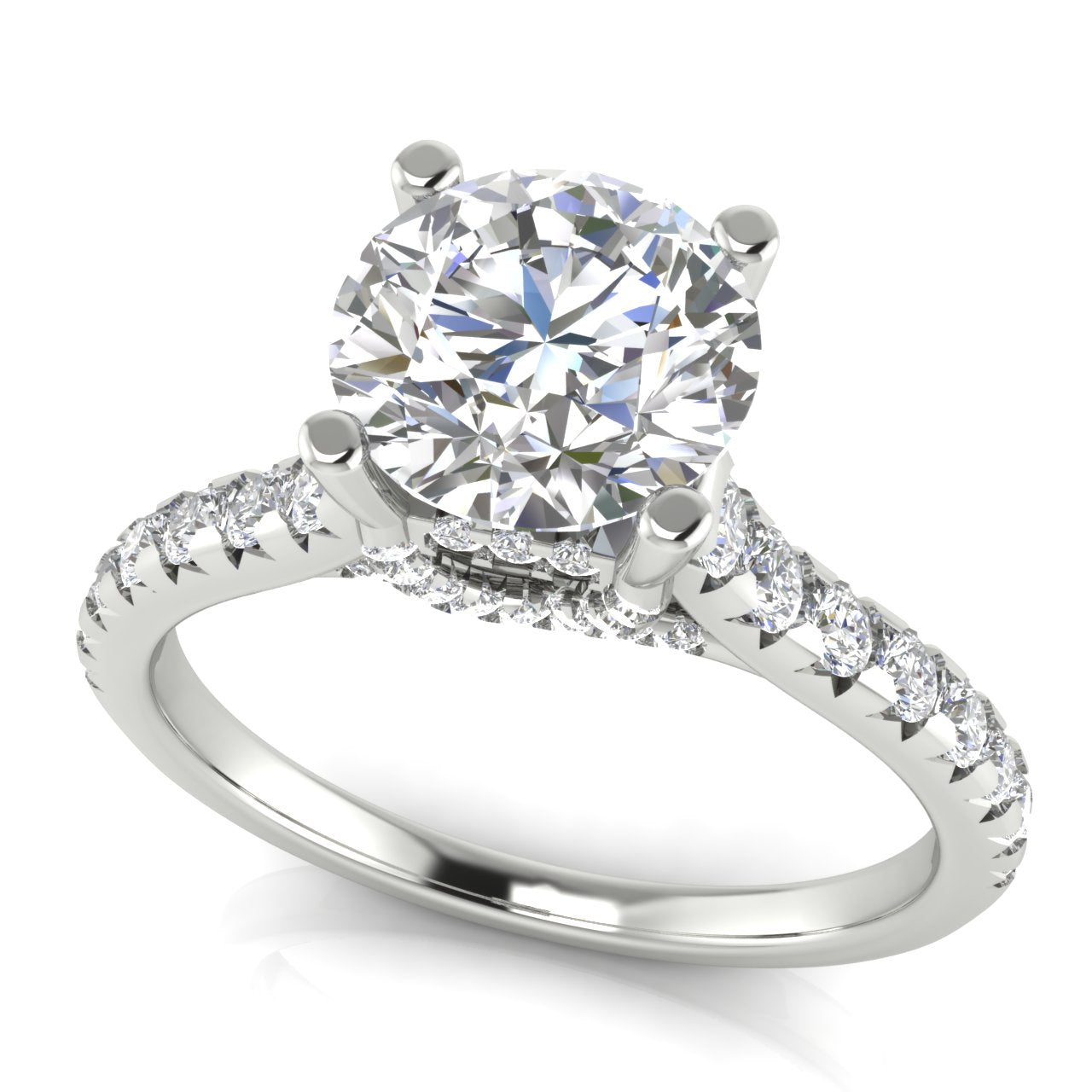 Bridge pave Round Cut Lab Diamond Engagement Ring