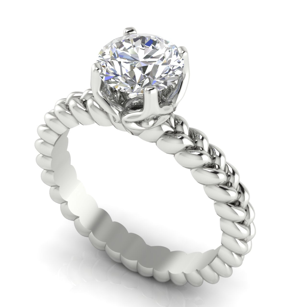 Rope Band Round Cut Moissanite Engagement Ring