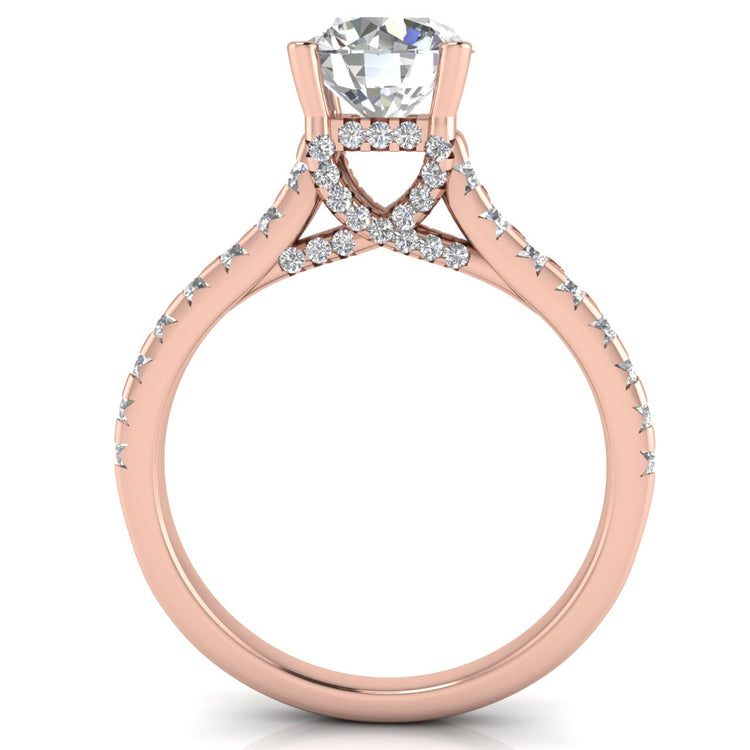 Bridge pave Round Cut Lab Diamond Engagement Ring