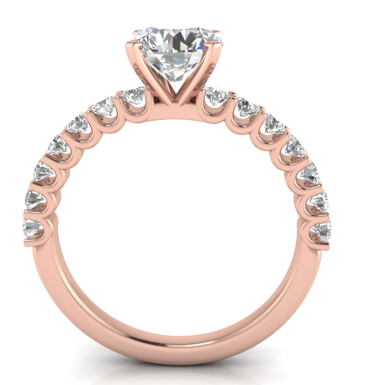 U Prong Pave Round Cut Lab Diamond Engagement Ring