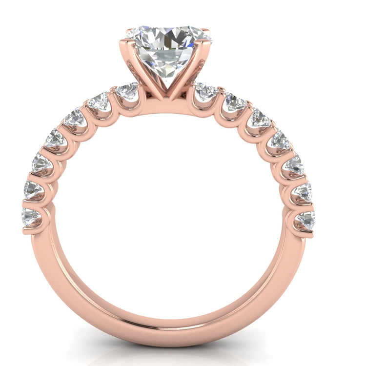 U Prong Pave Round Cut Lab Diamond Engagement Ring