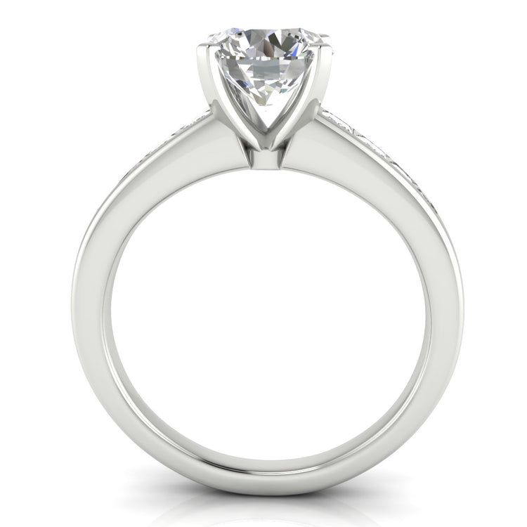 Princess Channel Set Round Cut Lab Diamond Engagement Ring