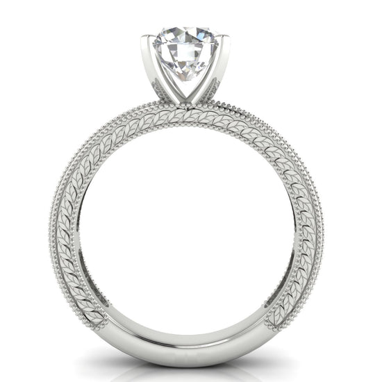 Nature Milgrain Round Cut Lab Diamond Engagement Ring