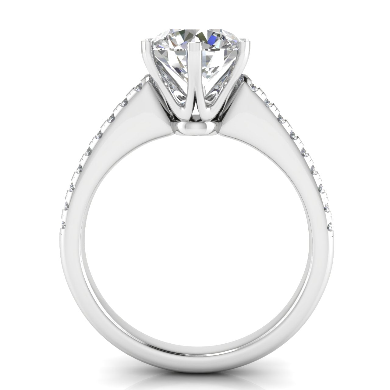 French Pave Round Cut Lab Diamond Engagement Ring