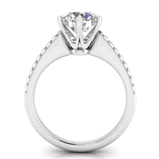 French Pave Round Cut Lab Diamond Engagement Ring