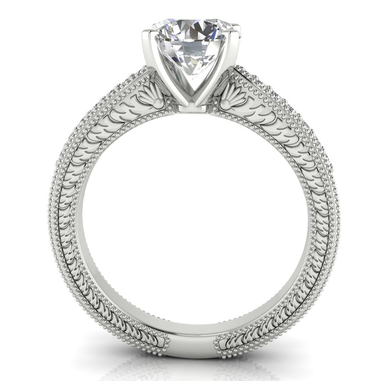 Tapered Vintage Inspired Round Cut Moissanite Engagement Ring