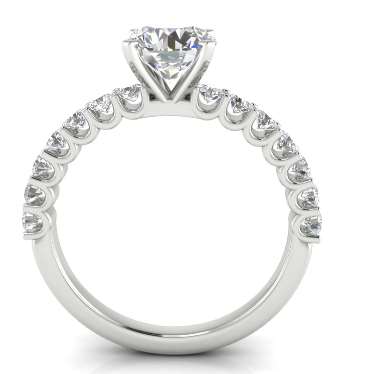 U Prong Pave Round Cut Moissanite Engagement Ring