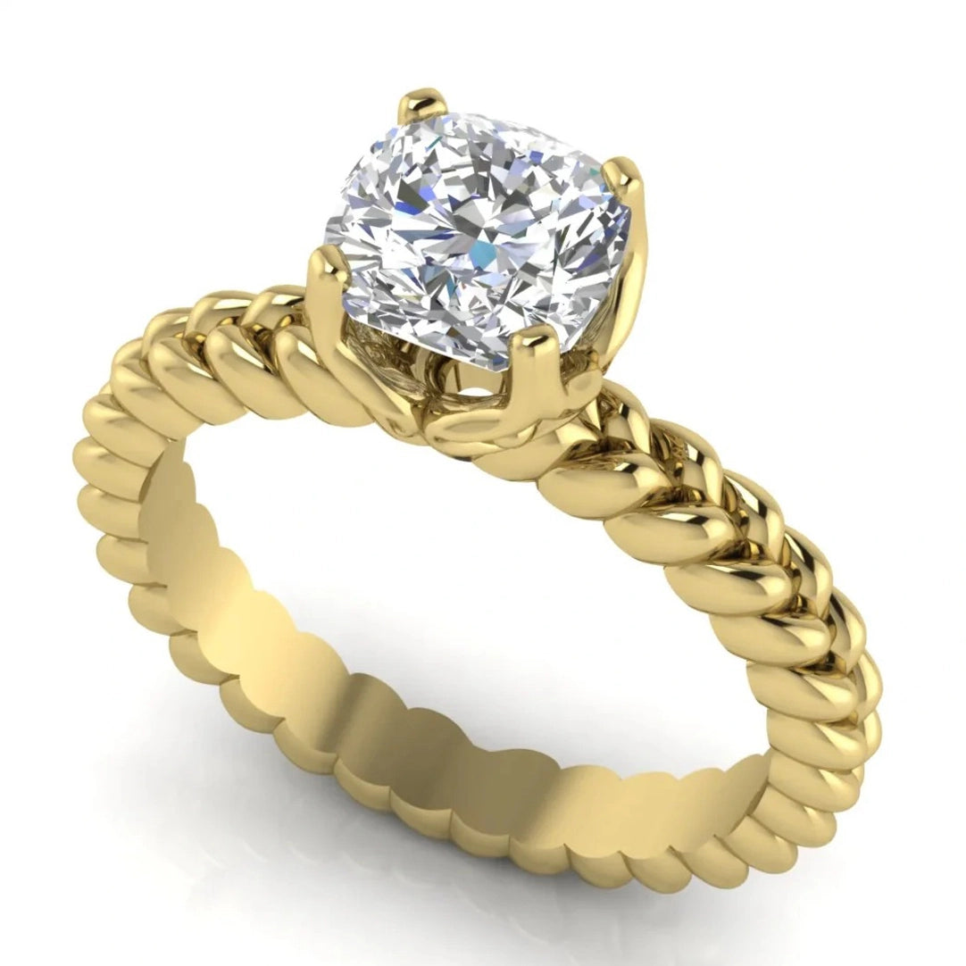 Rope Band Cushion Cut Lab Diamond Engagement Ring