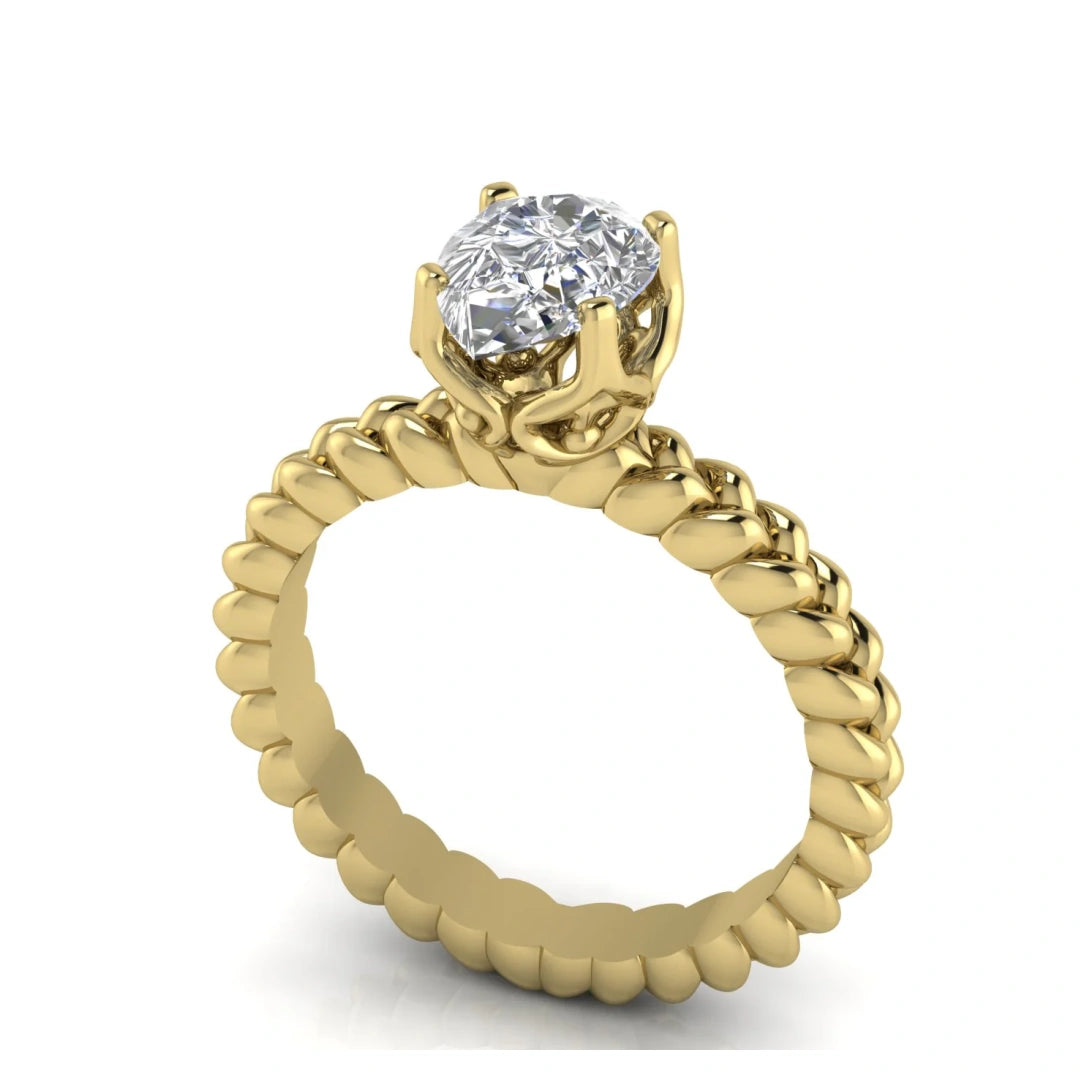 Rope Band Pear Shaped Lab Diamond Engagement Ring