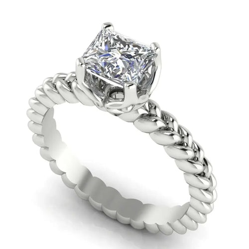 Rope Band Princess Cut Lab Diamond Engagement Ring