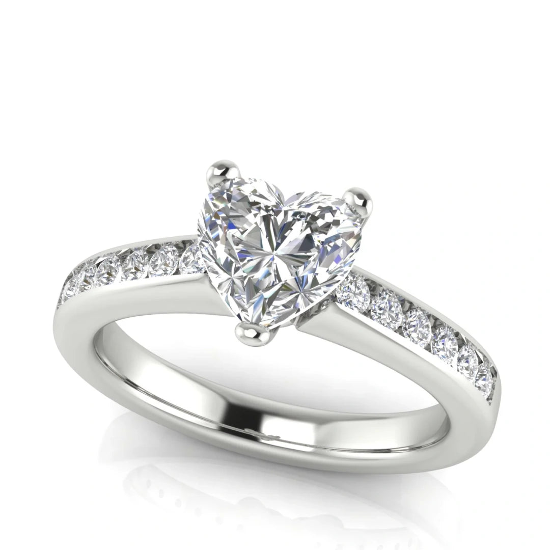Round Channel Set Heart Shaped Lab Diamond Engagement Ring